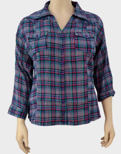 Ladies purple plaid button - ladies,